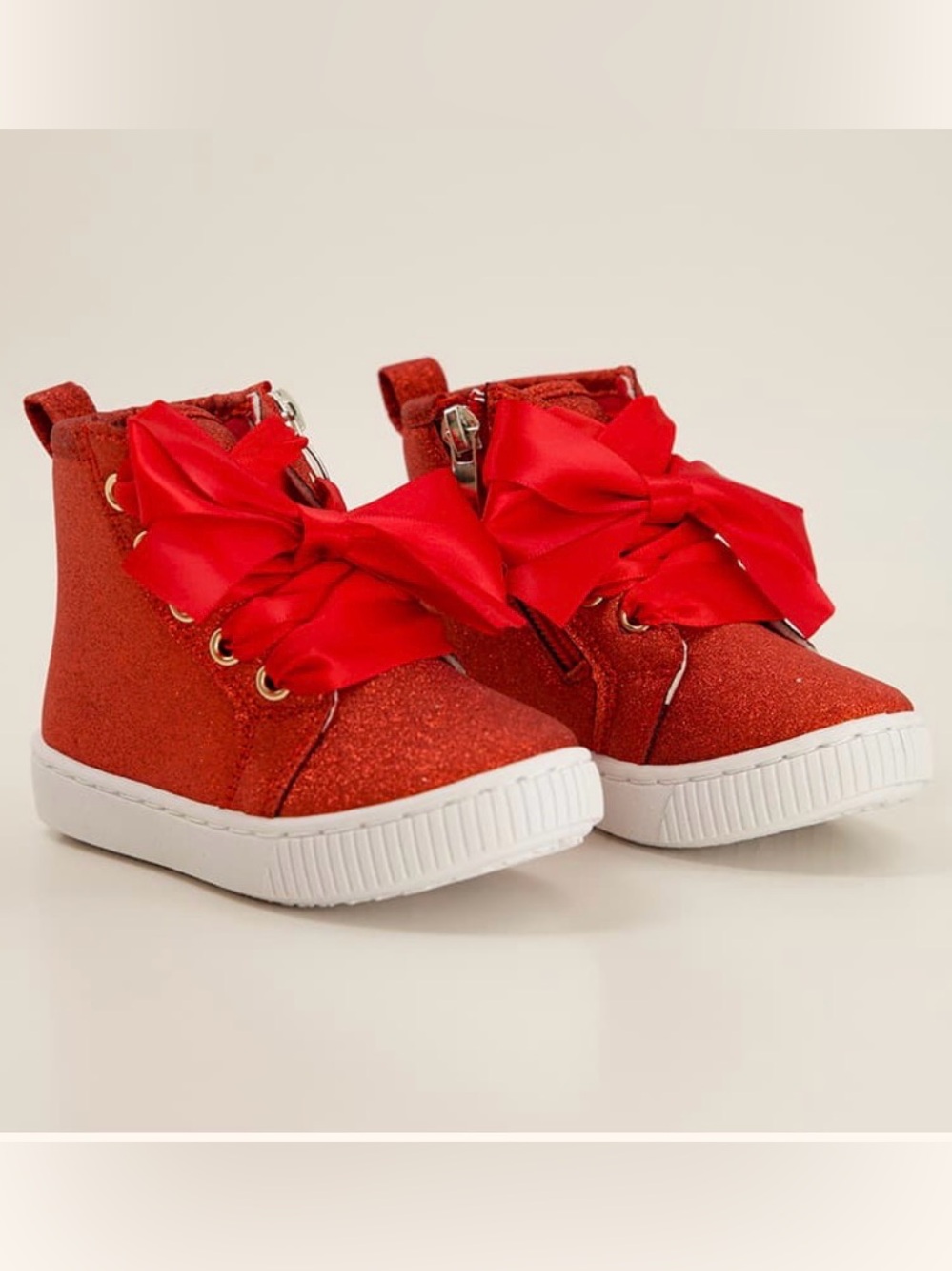NWOT Sparkling Glitter Red Toddler Bow High-Top Sneakers